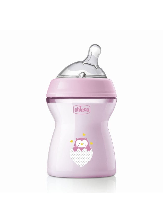 Chicco Natural Feeling 250ml Baby Milk Feeding Plastic Bottle with Wide Neck, Anti-Colic for Easy Milk Flow, for Babies & Toddlers 2m+ (Pink)